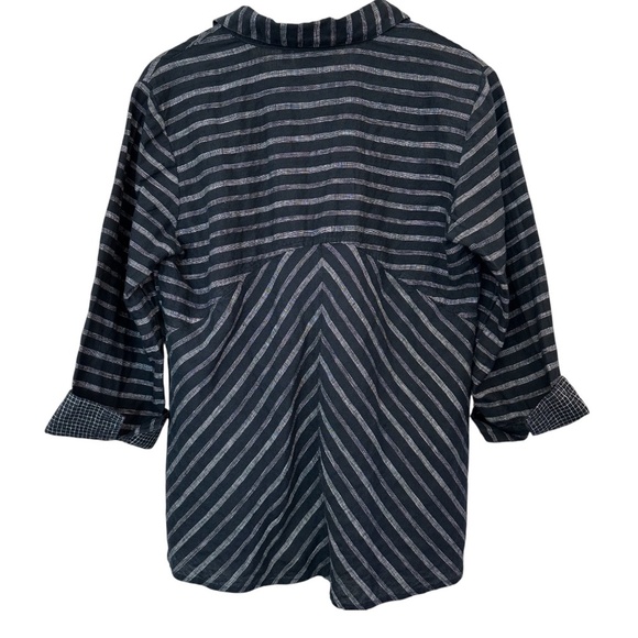 Habitat Tunic Top Women's Size S Linen Navy Striped Lagenlook Minimalist Boho - Picture 15 of 16